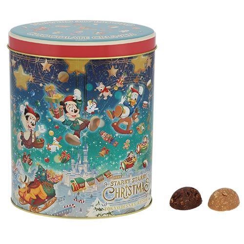 クリスマスのお菓子の缶とクッキー、リボンを描いたオリジナルのイラスト